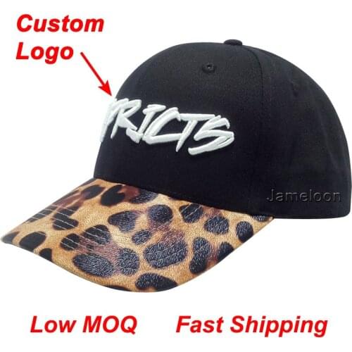 OEM DIY logo cap small moq PU leather leopard grain animal pattern cap football tennis hat headwear custom baseball cap