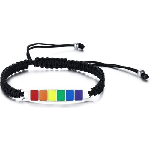 Rainbow Lesbian Bracelets Hand-Made Braided Adjustable Rope Bracelet Pride Gay Stainless Steel Jewelry