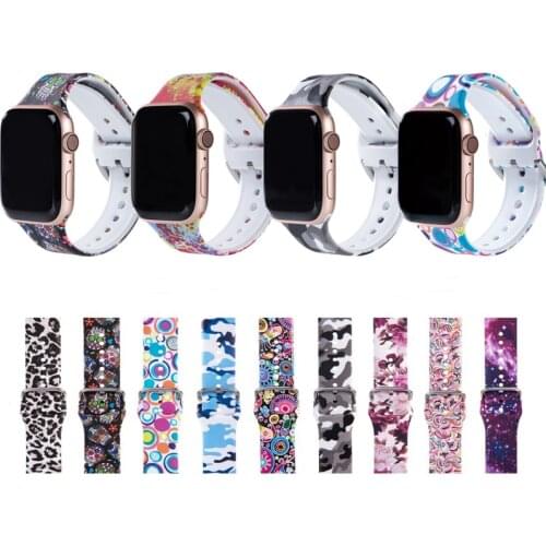 Rubber Printing Strap for Apple Watch Band Flower Silicone Belt for iWatch 6 5 4 3 2 se Watch Bracelet 38mm 40mm 42mm 44mm
