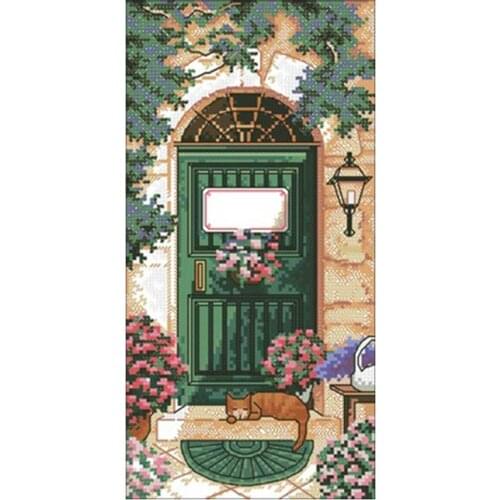 Cat in front of the door patterns counted 11CT 14CT 18CT DIY Cross Stitch Sets Chinese Cross-stitch Kits Embroidery Needlework