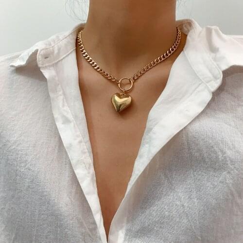 Geometric Heart Pendant Necklace Singlelayer Fashion Charms Necklaces For Women Jewelry Trendy Punk Gothic Collar Iron Chain