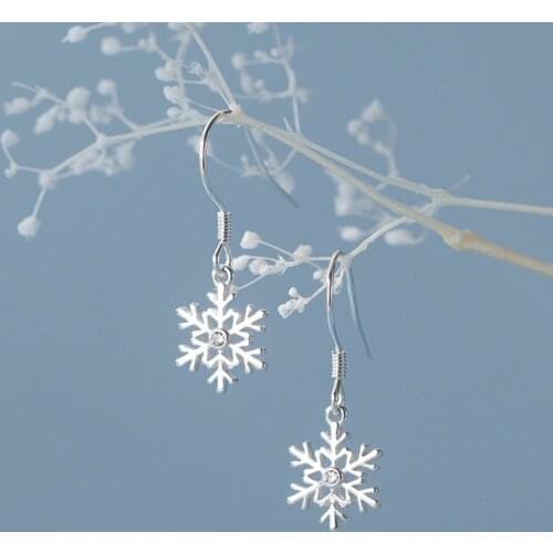 AIFENAO Authentic 925 Sterling Silver Cubic Zirconia Snowflakes Earrings for Women Korean Style Fine Jewelry Girl Christmas Gift