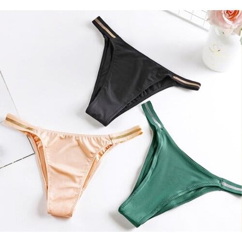 Women Ice Silk Thongs Sexy G-String Underwear Female Underpants Cotton Crotch Ladies Seamless Briefs Comfort Lingerie