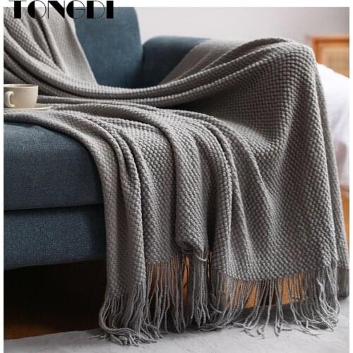 TONGDI Soft Warm Elegant Throw Lace Fringed Knitting Wool Blanket Pretty Gift For Sofa Bed Girl All Season Handmade Sleeping Bag