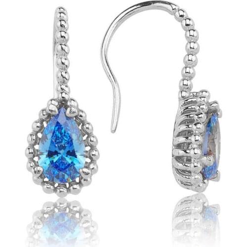 Valori Jewels 1.5 Carat, Zirconia Fancy Blue Pear Gemstone, Rhodium Plated, Sterling Silver Fish Hook Earrings