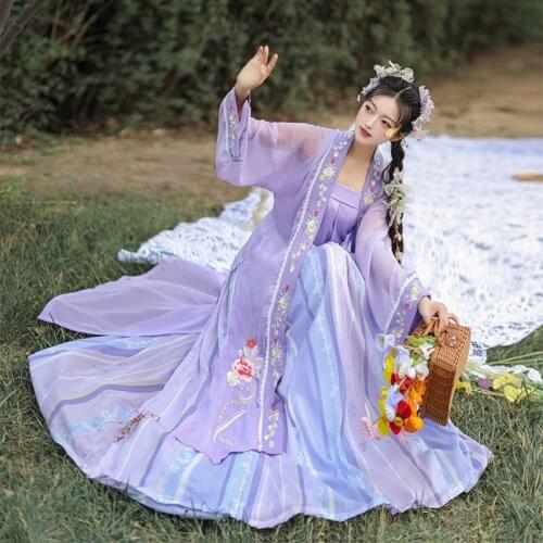 XinHuaEase Hanfu Womens Dresses Cardigan Waist Chinese Style Traditional Cosplay Costume Clothing Girls Ancient Female Purple