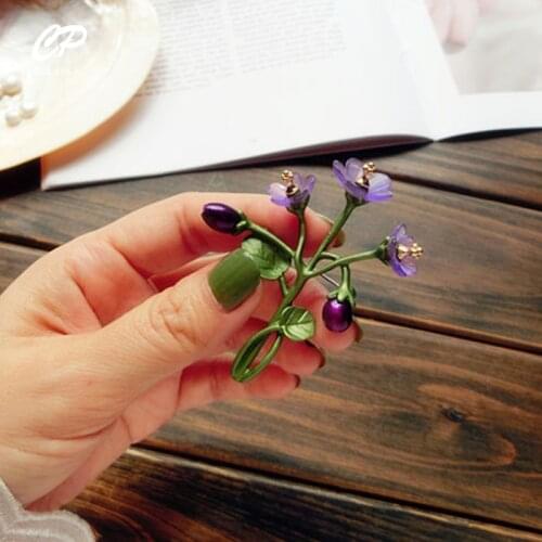 Purple Crystal Flower Brooches For Women Party Collar pin Casual Brooch Gifts