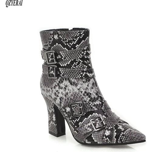2019 New Women Ankle Boots Pointed Toe Chunky High Heel Boots Mirror Metallic Women Pumps Female Sexy Stiletto Boots