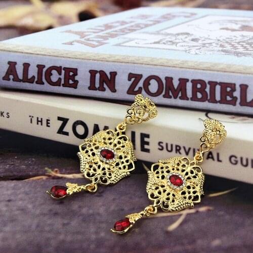 Sunspicems Luxury Moroccan Long Crystal Drop Earring for Women Ethnic Wedding Bridal Jewelry Middle East Golden Bijoux Gift