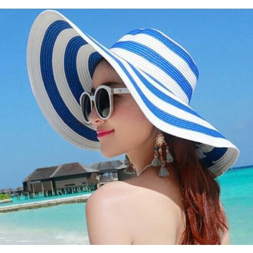 Women Sun Cap Fashion Casual temperament Stripe Wide Brim Floppy Straw Hat Foldable Summer Beach Sun Cap 2021 кепка женская
