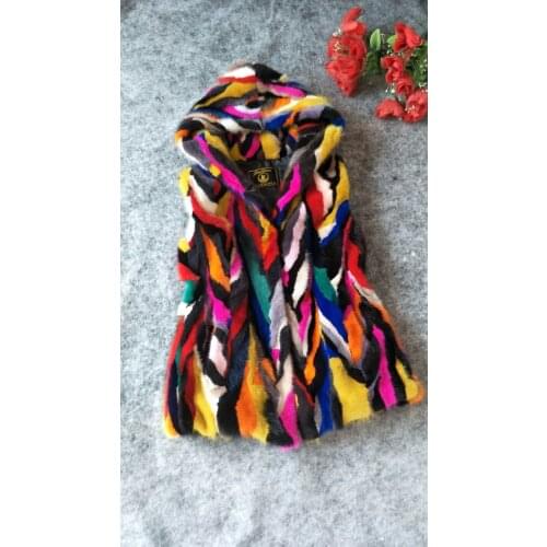 2018 winter new women colorful natural real pieces mink fur vest coat short hooded