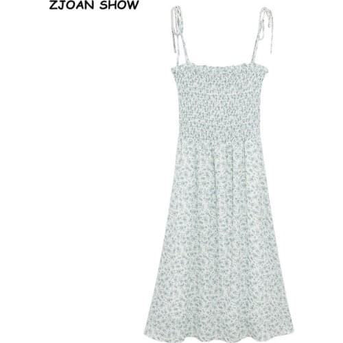 2021 Retro Elegant Elastic Body Long Sling Dresses France Fresh Floral Print Vintage Women Summer Dress Holiday