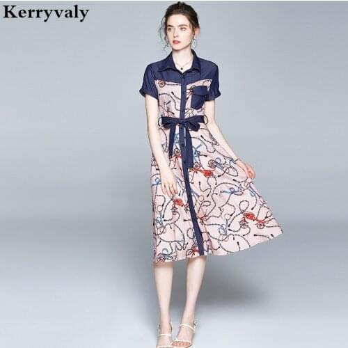 Fashion Button Pink Print High Waist Midi Summer Dress Robe Femme T 2021 Short Sleeve Party Runway Dress Lange Jurken K3138