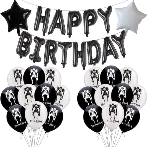1set Death Note Anime Party Decor For Death Book Game Latex Balloon Black White Stars Happy Birthday Bunting Decoration Balloons