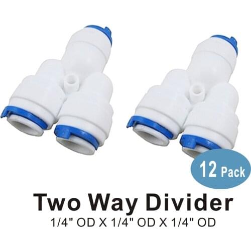 12 PACK OF Two Way Divider 1/4" Quick Fitting Connector for Water Filters and RO Reverse Osmosis Systems
