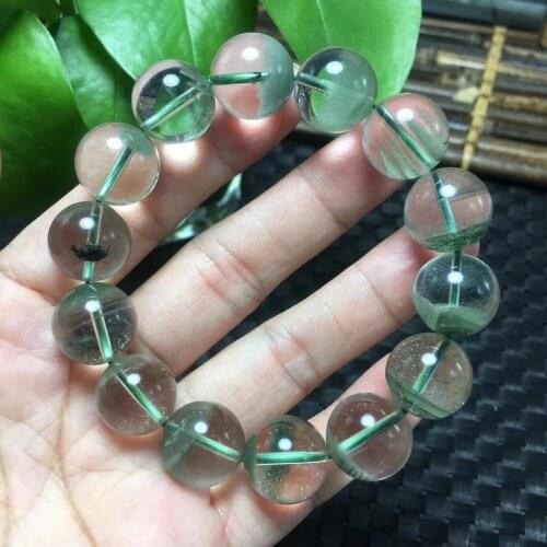 14mm Natural Clear Quartz Green Phantom Crystal Gemstone Round Beads Bracelet