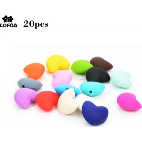 LOFCA 20pcs Heart Shape Loose Silicone Beads Baby Teether Toy Soft Chew Teething BPA Free Teething Beads Charms Newborn Nursing