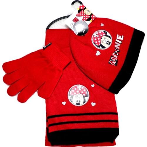 3pcs/set Kids Hat Winter Gloves+scarf+Hat Warm Knitted Cartoon Caps Gloves Baby Boys Girls Hats minnie cartoon hat