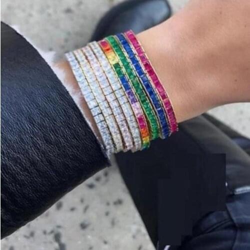 4 Colors high quality Baguette Silver Bracelet Bangle for women paved clear AAAAA cz Luxury gold plated party jewelry gift