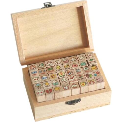 40Pcs/Set Mini Wooden Cartoon Print Stamps Molds DIY Scrapbooking Decoration Childrens Toy