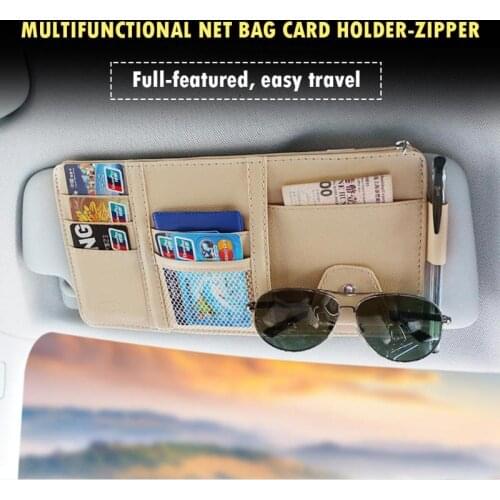 Car Sun Visor Organizer Holder PU Easy to Take Without Obstructing Sight Leather Case with Zipper for Glasses Phone 310*200*2mm