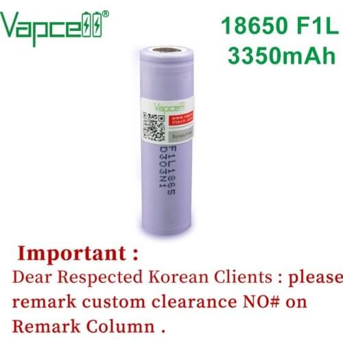 Free shipping Vapcell original 18650 battery 3350mAh 18650 F1L batteries flat / button top for power bank tools flashlight