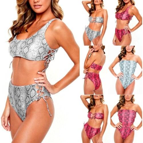 Snake printed Bandeau Bikini 2019 Sexy High Waisted Swimsuit Push Up Bikini Set Mayo Swimwear Women Bathing Suit maillot de bain
