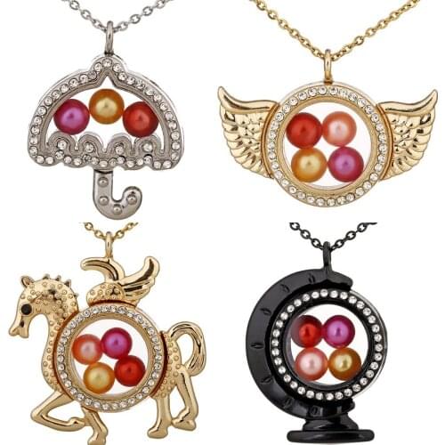 Goddess Wings Umbrella Globe Glass Living Memory Photo Floating Lockets Pendant Necklace Steel Chain Necklace