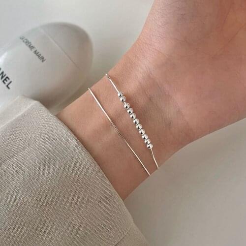 Besimpol 925 Sterling Silver Double-layer Bracelet Simple Silver Bead Bracelets For Women Party Korean Style Fine Jewelry Gifts