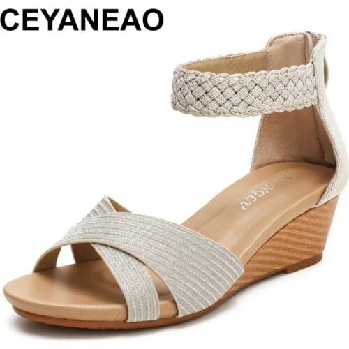 CEYANEAOSandals Women 2021 New European and American Summer Womens Shoes Woven Roman Womens Shoes Beach Shoes
