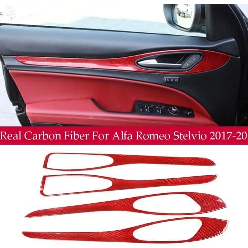 Real Carbon Fiber Interior Door Panel Cover Fit For Alfa Romeo Stelvio 2017-2020