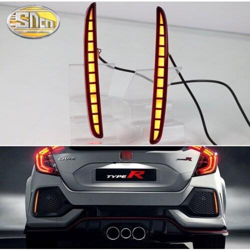 For Honda Civic Hatchback Type R 2016 - 2020 3-in-1 Functions LED Rear Bumper Fog Lamp Brake Light Dynamic Turn Signal Reflector