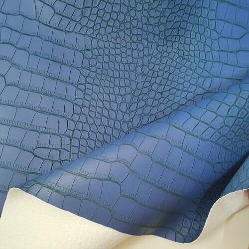 Good Blue Not Shining Faux Crocodile Stripe Pattern Print PU Leather Fabric Car Seat PU Leather Sewing Material DIY Bag/Sofa