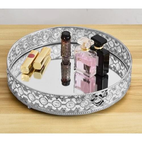 Crystal Vanity Tray Mirrored Makeup Tray Cosmetic Perfume Organizer Tray Cake Dessert Dish Display Holder Home Decor