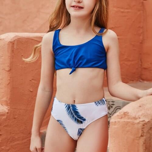 Bikini Set Swimsuit For Teen Gilrs Leaf Printed Kids Bodysuits 2T-14T Children Summer Beach Swimwear Cute Bathing Suit