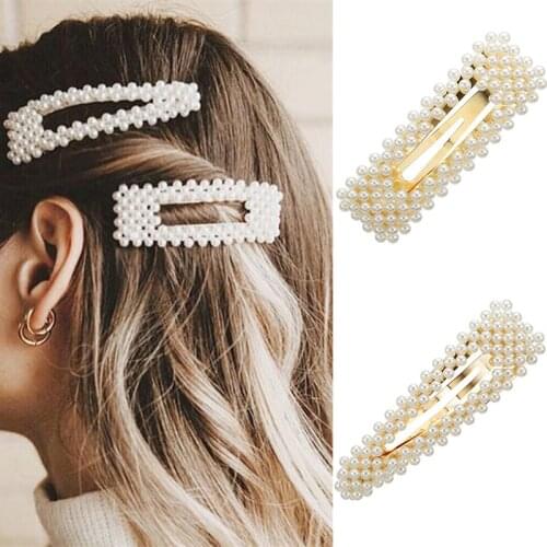 Korea Imitiation Pearl Flower Hairpins Vintage Long Barrettes Elegant Hair Clips Crystal Metal Hair Accessories Hairgrip