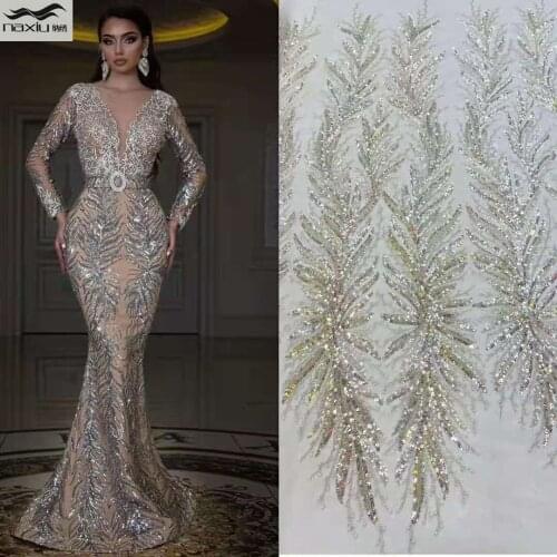 Madison African Handmade Beaded Lace Fabric 2021 High Quality Lace Nigerian French Tulle Lace Fabric For Party Dress Sewing