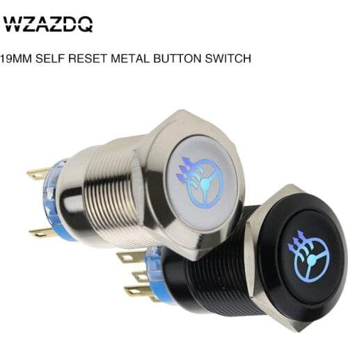 19 mm metal self-reset button switch oxidation black steering wheel heating switch voltage 6V12V24V220V