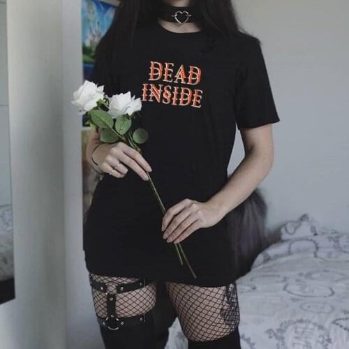 DEAD INSIDE Printed Fashion Graphic T Shirt Short Sleeve O Neck Vogue Tshirt Korean Style T Shirts Women 2020 Summer Tops Tee