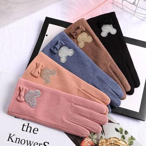 Fashion Women Winter Touch Screen Mittens Gloves Women Soft Cotton Bow Plus Velvet Warm Gloves Driving Mittens Gloves