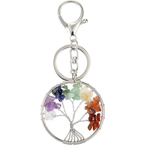 2019 Natural Stone key chain 7 Chakra Llaveros Yoga Semi-precious Stones Round keyring Life Of Tree Keychain Chaveiro Bag Gift