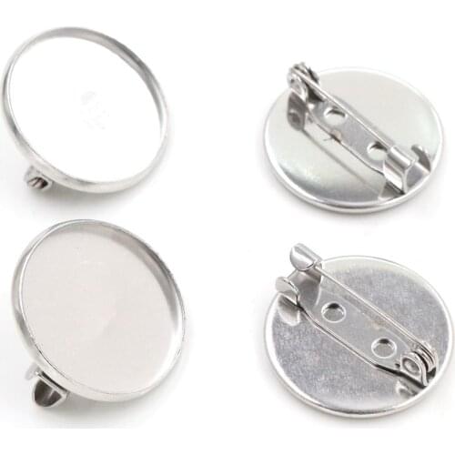 Never Fade) 10pcs 18mm Stainless Steel Brooch Cameo Settings Cabochon Base Charms Pendant Connector Tray -T6-44
