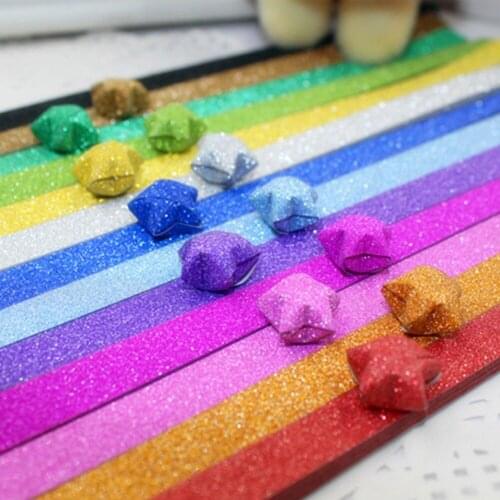 New 40Pcs DIY Handmade Folding Origami Lucky Star Paper Stars Paper Stripe Glitter Decorative Randomd Color Paper #259129