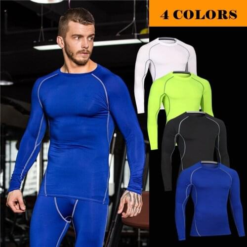 New 2019 spring autumn pro sport GYM training Fitness jogging Track elastic long sleeve sportswear tight Running T-Shirts Men