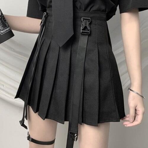 Ruibbit New Arrival Fashion Black Skirt Gothic Skirts Women Punk Pleated Skirt High Waist Mini Short Skirts Female