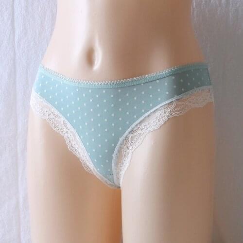 New womens underwear ice silk briefs lace edges, first love girls low-rise underwear mesh dots women’s breathable underwear