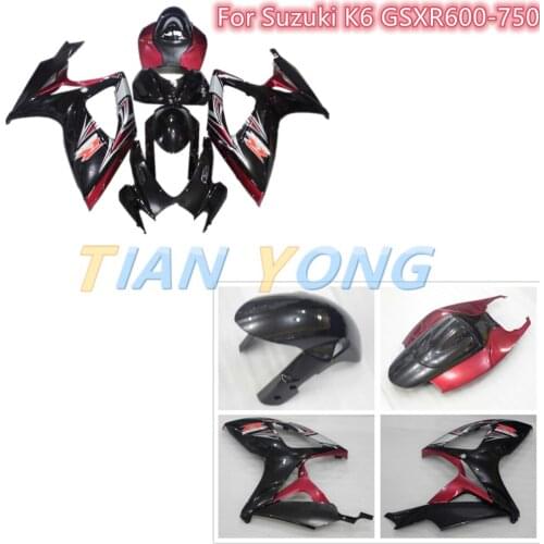 Motorcycle full body Fairing For SUZUKI GSX-R600 GSX-R750 2006 2007 Bright red black customize parts Plastic Protection Cover
