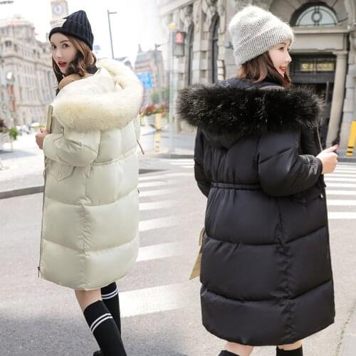 Solid Fur Hooded Thicken Zipper Long Coats Women Casual Long Sleeve Lace Up Warm Cotton Coats Female Hardy Jackets New