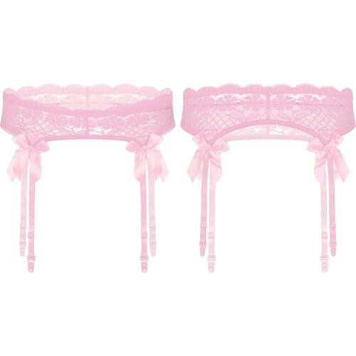 IEFiEL Gay Mens Womens Sheer Lace Suspenders Sissy Lingerie Sleepwear Bowknot Elastic Waistband Garter Belt for Stockings