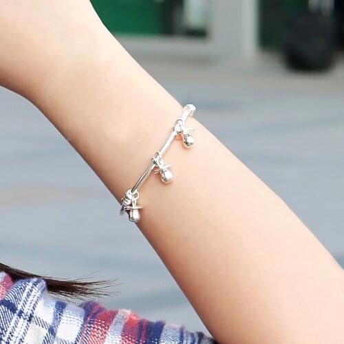 Popular Design 925 Sterling Silver Color Punk Open Bangle Bracelet for Women Fashion Jewelry baby Silver bracelet